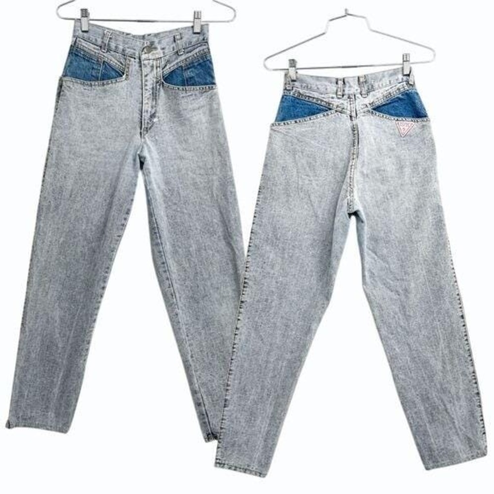 VTG Guess High-Waisted Two-Tone Denim Jeans Womens 28 Distressed Look